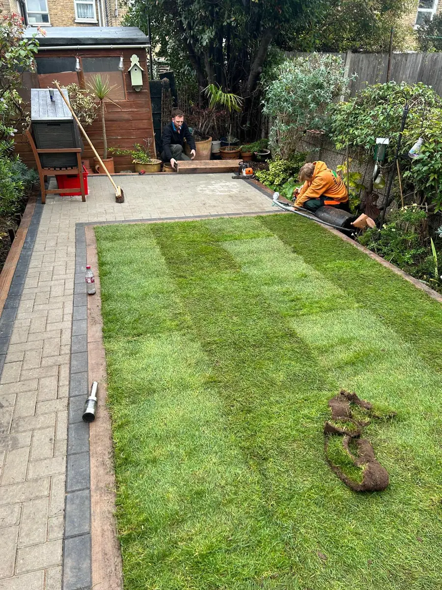 Garden rebuilt with new turf and borders