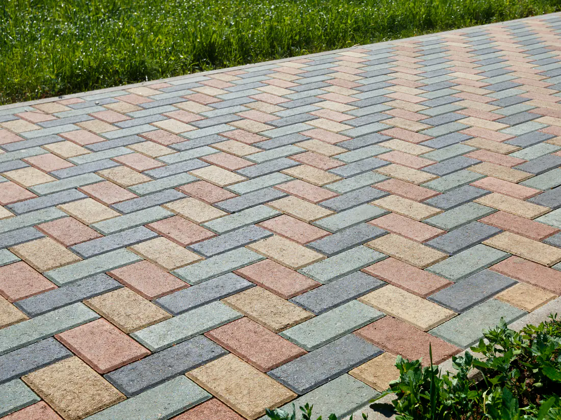 Herringbone block paving close up